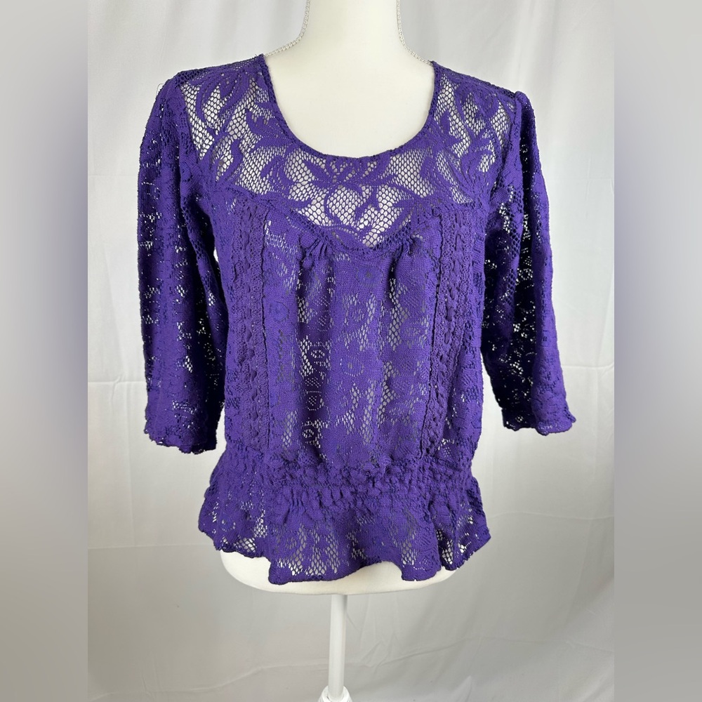 Nine West Vintage America Blouse Women L Purple Lace Cotton Pullover